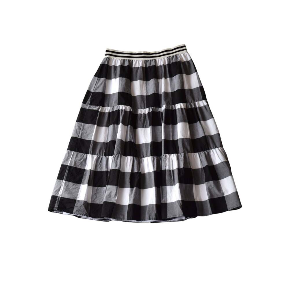 Talbots Black White Buffalo Plaid Tiered Midi Skirt Petite